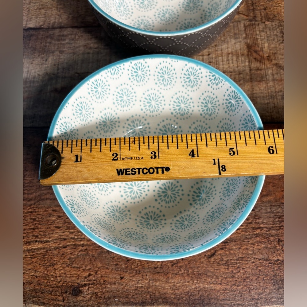 Pfaltzgraff Pad Print Grey Aqua 6” Bowl Cereal Soup Set Of 2 Textured - Picture 6 of 7